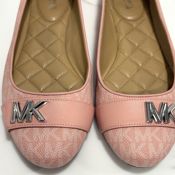 Michael Kors Jilly Logo Print Ballet Flats MK Hardware Pink Soft Girl Size 8M - Picture 3 of 11